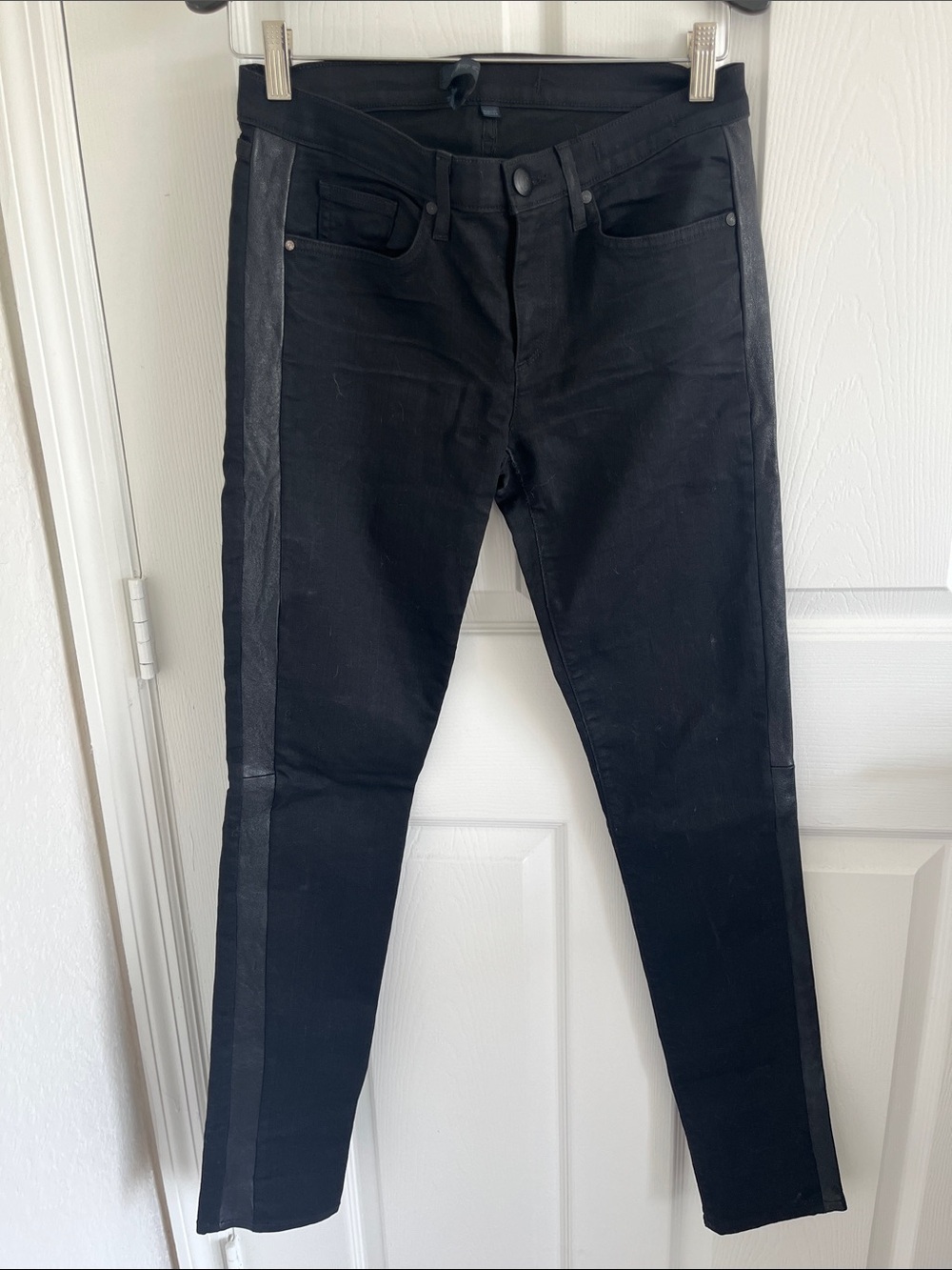 Juicy Couture Black Skinny Jeans with Leather Side Panel Fall Grunge Moto Emo